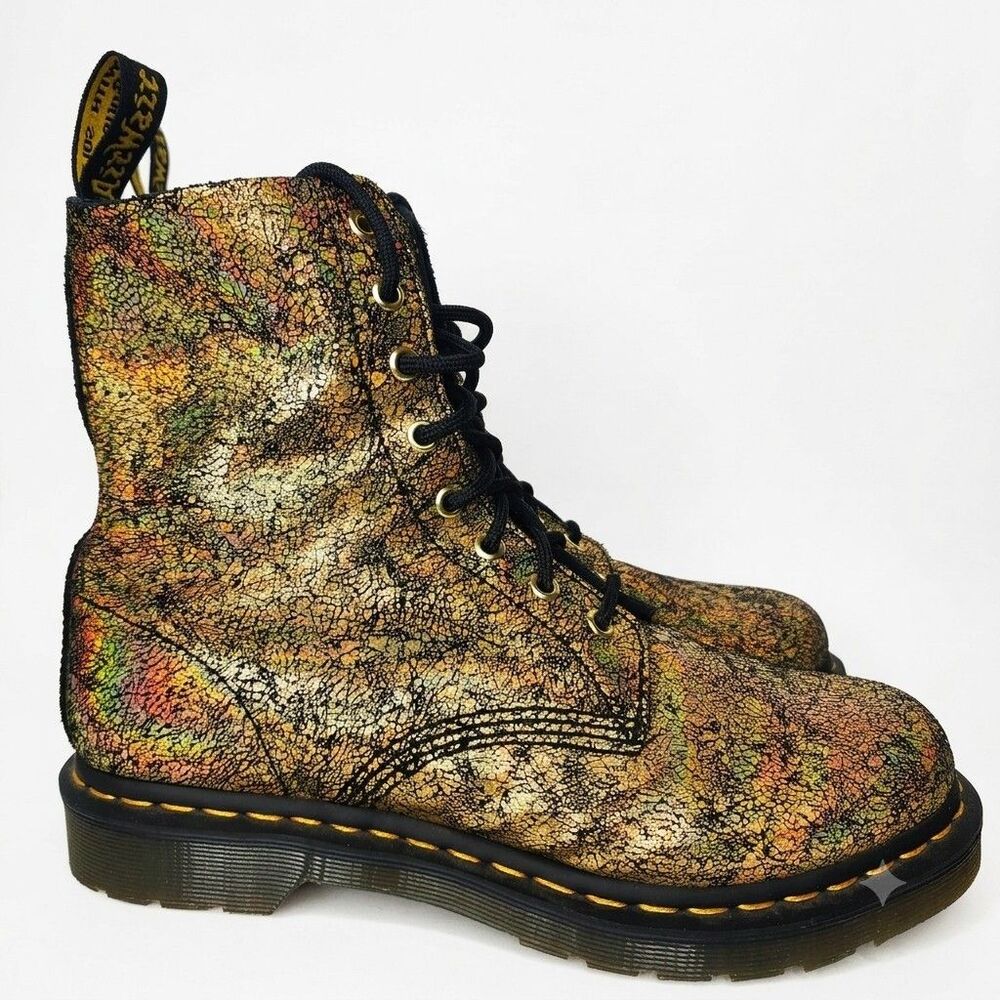 Dr Martens 1460 Pascal Gold Metallic Crackle Leather Boots Womens 10 EUC!